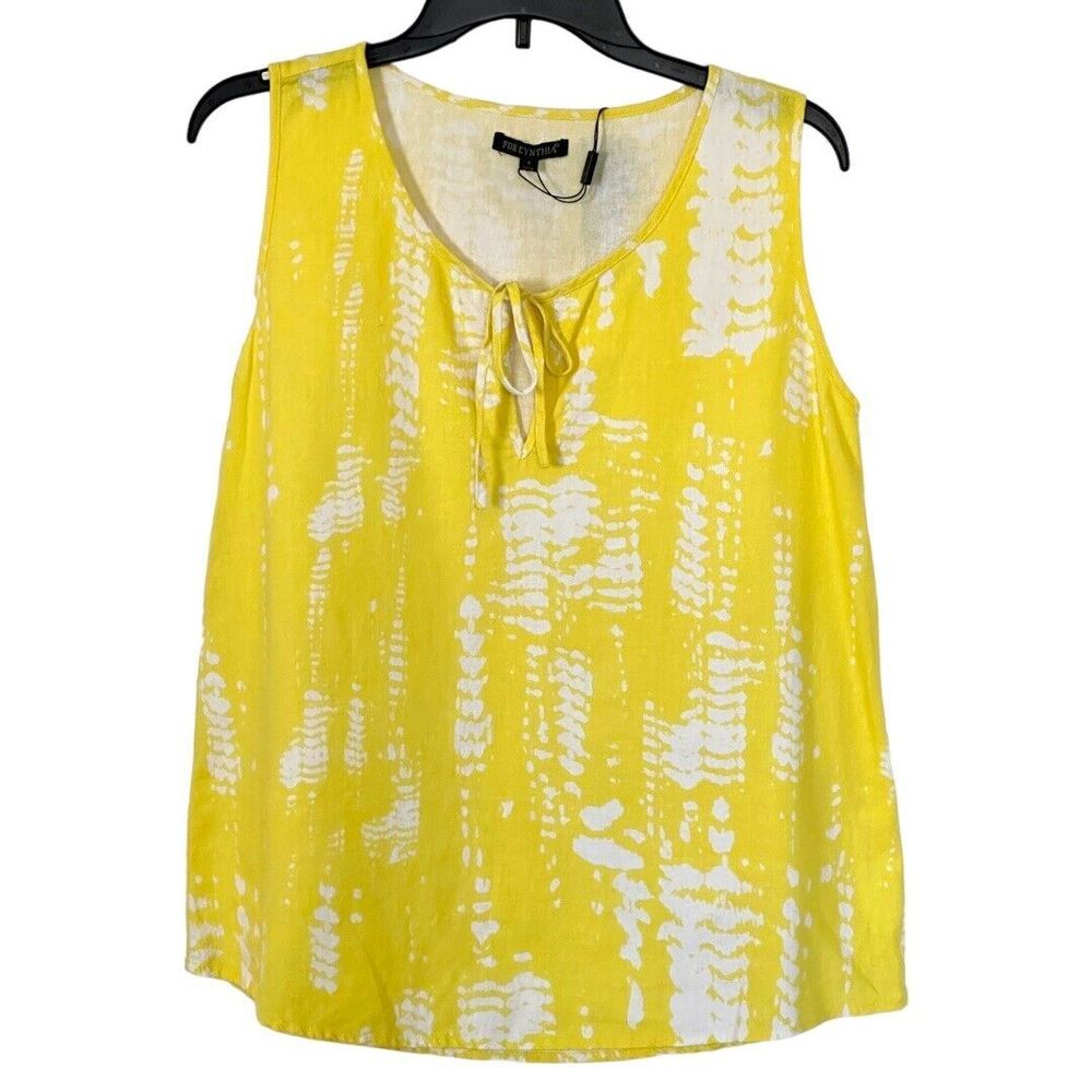 For Cynthia Yellow White Linen Blend  Boho Tank Top Size Small NWT